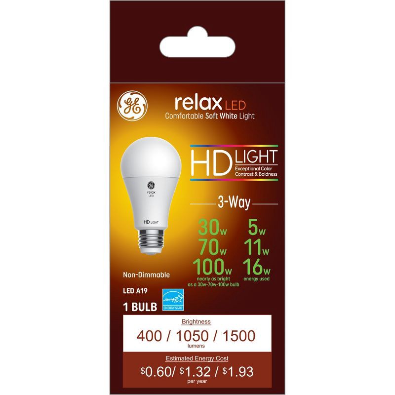 slide 1 of 3, GE Household Lighting GE Relax A19 LED 3-Way Light Bulb Soft White, 1 ct