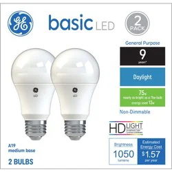 GE Household Lighting GE 2pk 75W Basic A19 LED Light Bulbs Daylight