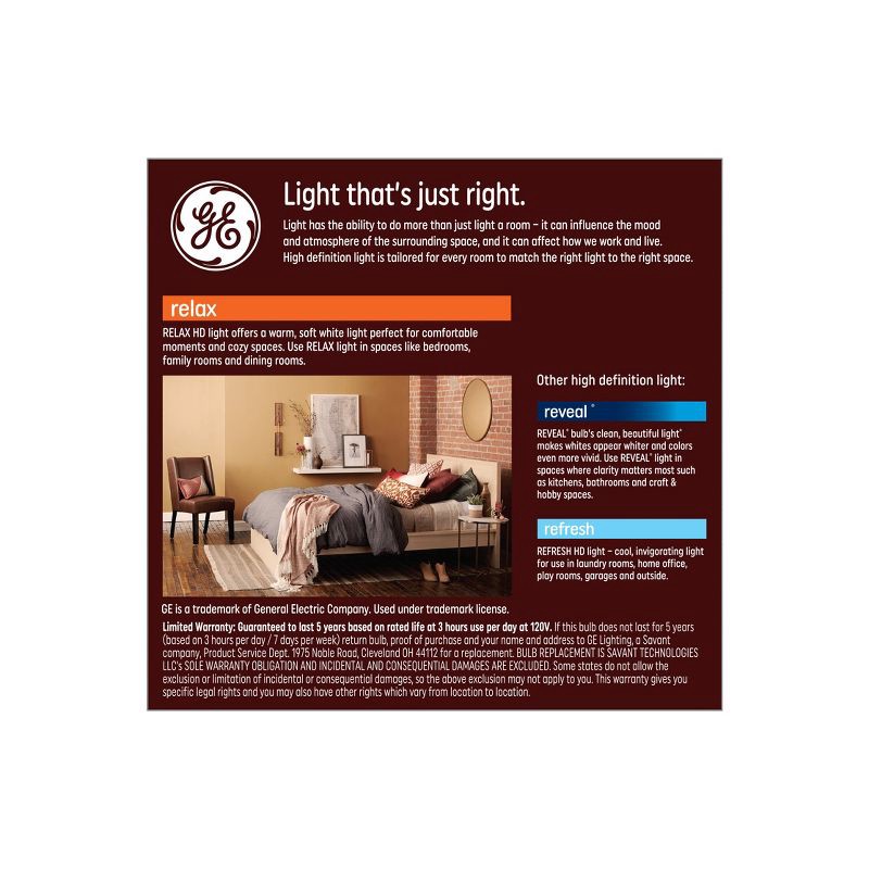 slide 3 of 7, GE Household Lighting GE 2pk 40W Relax A19 LED Light Bulbs Soft White: Dimmable, Energy Star, 450 Lumens, 2700K, 13.7-Year Life, 2 ct