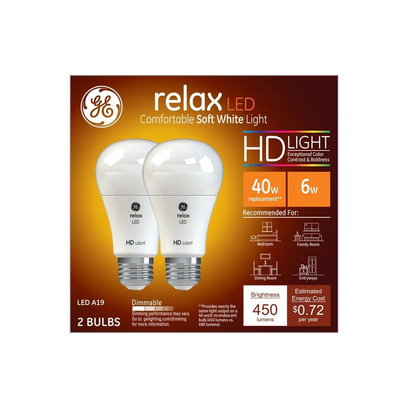 slide 1 of 2, GE Household Lighting GE 2pk 5.5W 40W Equivalent Relax LED HD Light Bulbs Soft White, 2 ct