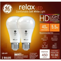 GE Household Lighting GE 2pk 40W Relax A19 LED Light Bulbs Soft White