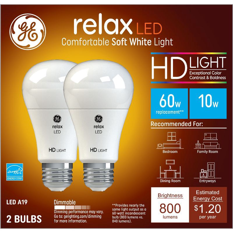 slide 1 of 3, GE Household Lighting GE 2pk 60W Relax G25 LED Globe Light Bulbs Soft White, 2 ct