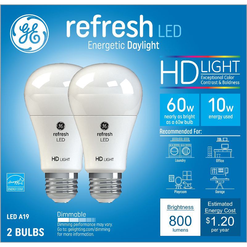 slide 1 of 3, GE Household Lighting GE 2pk 60W Refresh A19 LED Light Bulbs Daylight, 2 ct