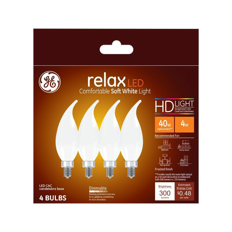 slide 1 of 2, GE Household Lighting GE 4pk 4W 40W Equivalent Relax LED HD Decorative Light Bulbs, 4 ct
