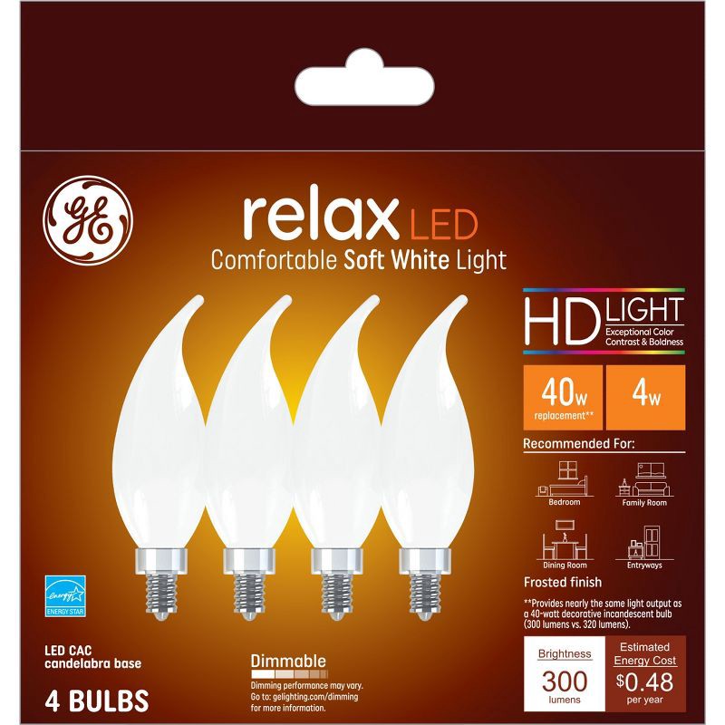 slide 1 of 5, GE Household Lighting GE 4pk 40W Refresh LED Decorative Light Bulbs, 4 ct