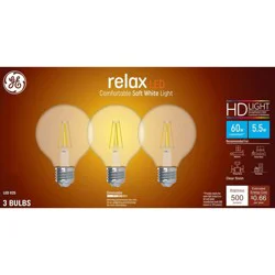 GE Household Lighting GE 3pk 60W Relax G25 LED Clear Globe Light Bulbs Soft White