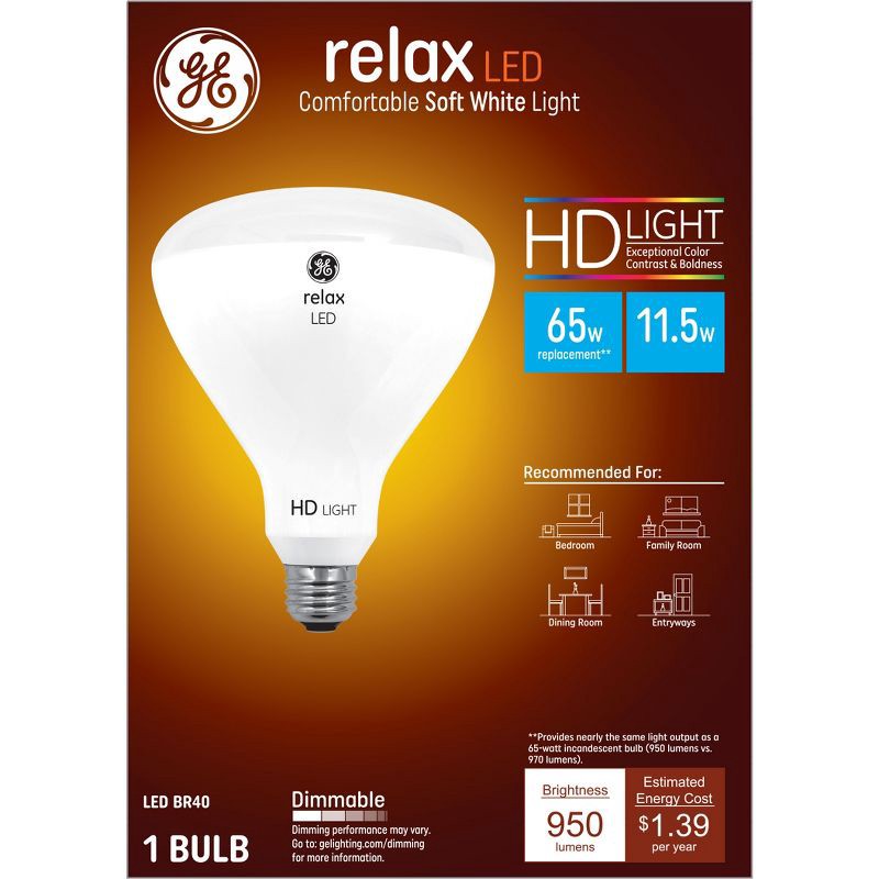 slide 1 of 7, GE Household Lighting GE 65W Relax BR30 LED Indoor Floodlight Bulbs Soft White, 1 ct