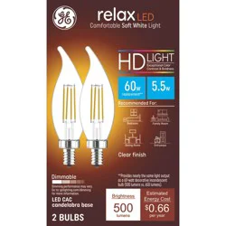GE Household Lighting GE 2pk 60W Clear Relax LED Decorative Light Bulbs Soft White