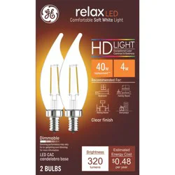 GE Household Lighting GE 2pk Clear 40W Relax LED Decorative Light Bulbs Soft White
