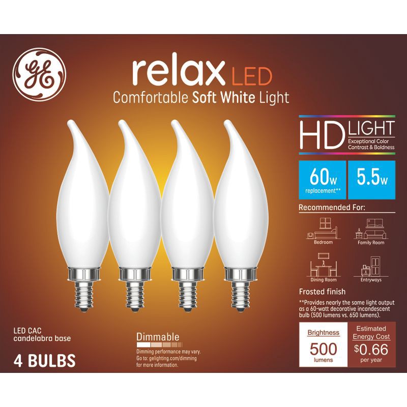 slide 1 of 9, GE Household Lighting GE 4pk 60W Refresh LED Decorative Light Bulbs, 4 ct