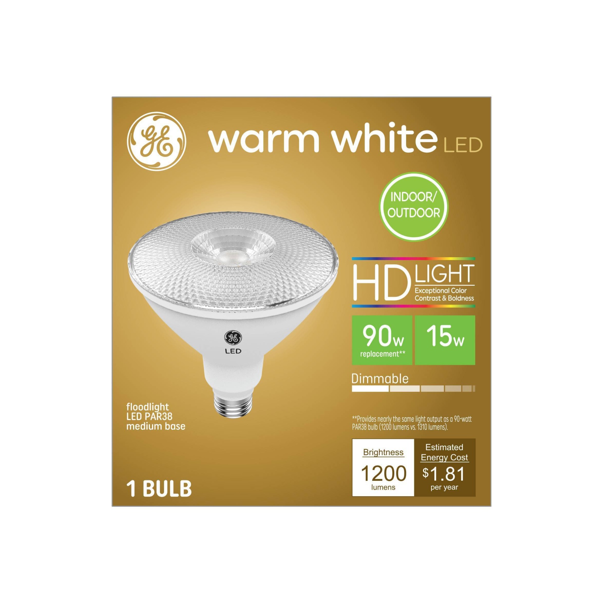 slide 1 of 5, GE Household Lighting GE Warm White LED HD Floodlight 15W 90W Equivalent Indoor/Outdoor Medium Base, 1 ct