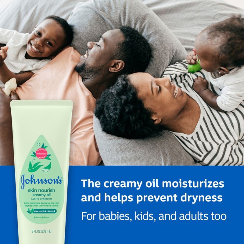 slide 5 of 8, Johnson's Baby Creamy Body Oil with Aloe & Vitamin E for Delicate Skin, Hypoallergenic - 8 fl oz, 8 fl oz