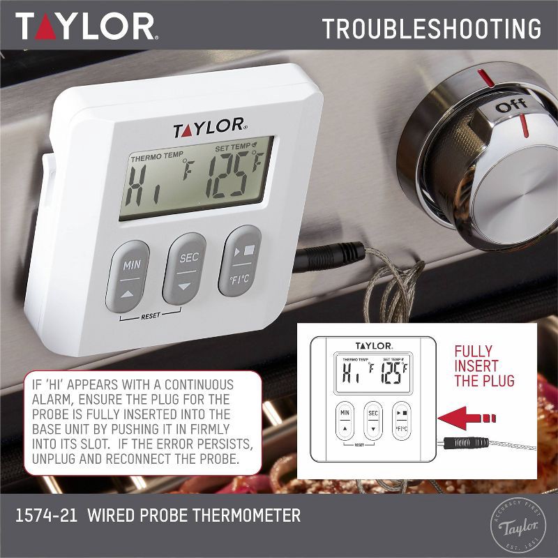 slide 6 of 8, Taylor Programmable Digital Probe Kitchen Meat Cooking Thermometer with Timer: Stainless Steel, Digital Display, 482°F Max, 1 ct