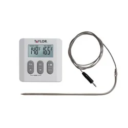 Taylor Programmable Digital Probe Kitchen Meat Cooking Thermometer with Timer: Stainless Steel, Digital Display, 482°F Max