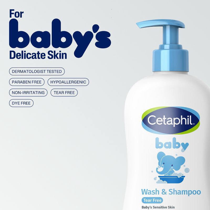 slide 7 of 8, Cetaphil Baby Wash and Shampoo with Calendula, Tear Free and Hypoallergenic - 13.5 fl oz​, 13.5 fl oz