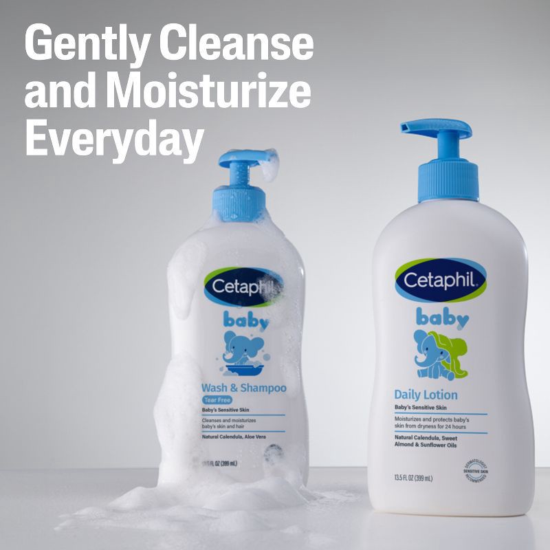 slide 8 of 8, Cetaphil Baby Wash and Shampoo with Calendula, Tear Free and Hypoallergenic - 13.5 fl oz​, 13.5 fl oz