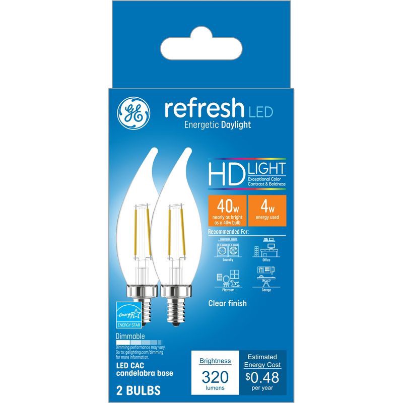 slide 1 of 3, GE Household Lighting GE 2pk 40W Refresh LED Decorative Light Bulbs Daylight, 2 ct