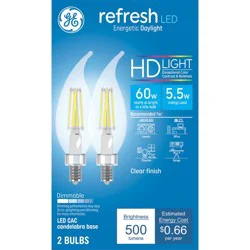 GE Household Lighting GE 2pk 60W Clear Refresh LED Decorative Light Bulbs Daylight