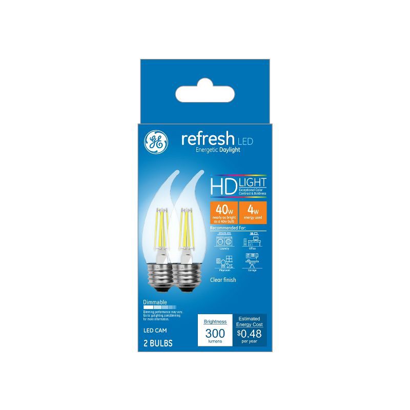 slide 1 of 4, GE Household Lighting GE 2pk 4W 40W Equivalent Refresh LED HD Decorative Light Bulbs, 2 ct