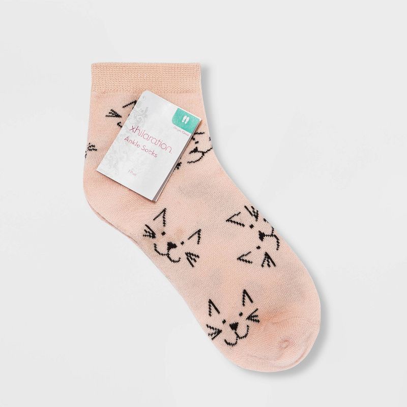 slide 2 of 2, Women's Cat Faces Ankle Socks - Xhilaration™ Peach 4-10, 1 ct