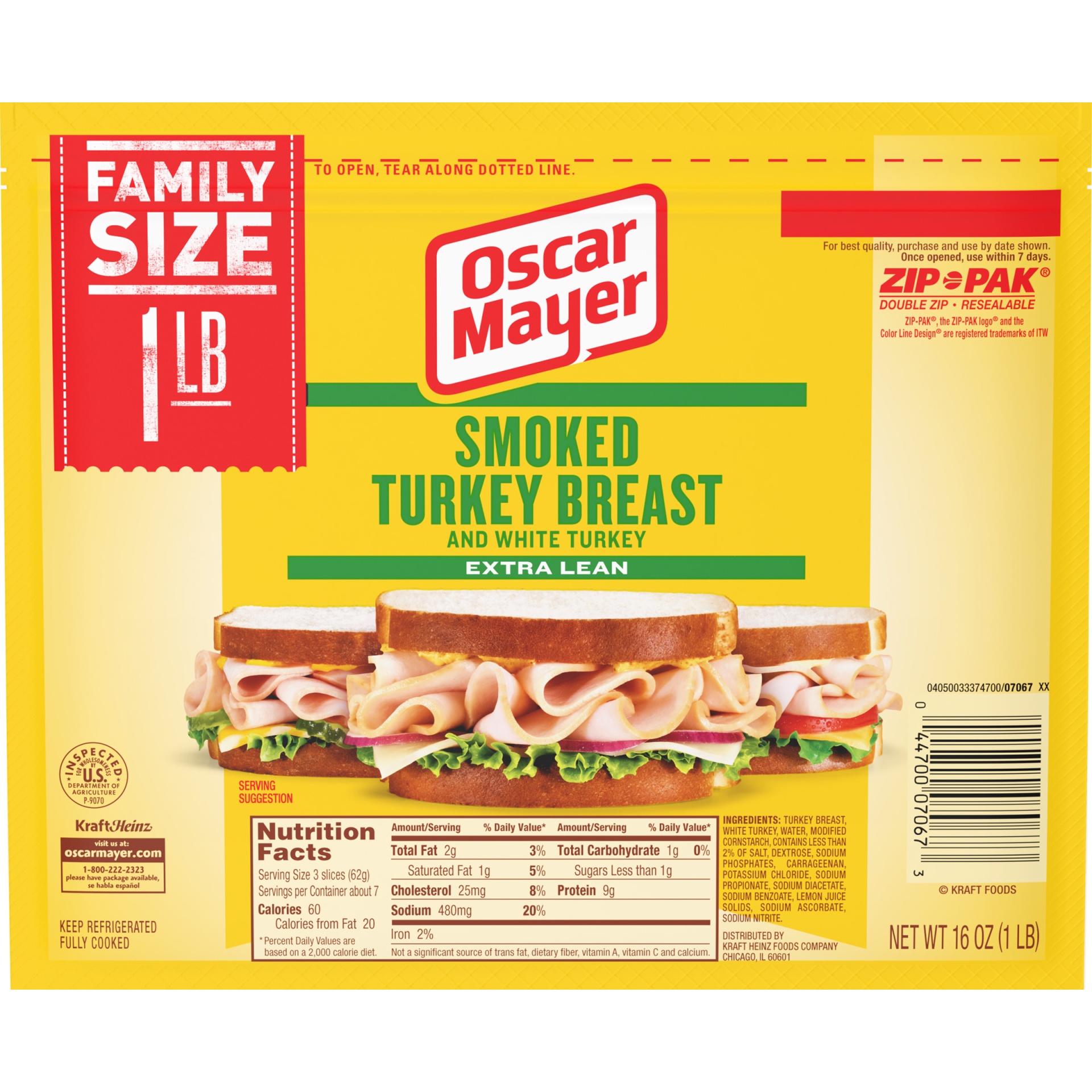 slide 1 of 2, Oscar Mayer Extra Lean Smoked Turkey Breast Sliced Lunch Meat Family Size Pack, 16 oz