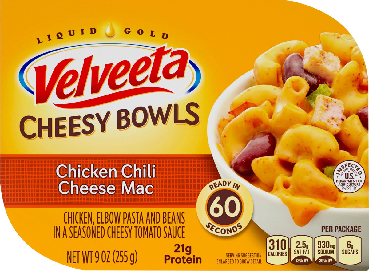 slide 5 of 8, Velveeta Kraft Velveeta Cheesy Bowls Chicken Chili Cheese Mac 9 oz Sleeve, 9 oz