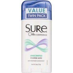 slide 1 of 1, Sure Sure Invisible Solid Unscented Antipersirant Deodorant Twinpack, 2 oz