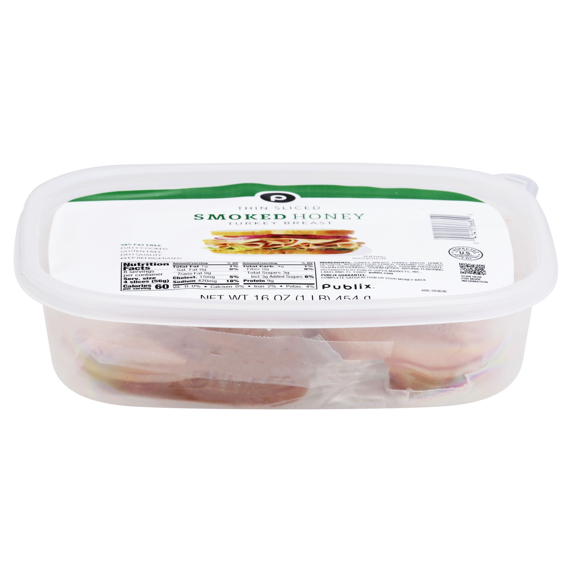 slide 1 of 1, Publix Thin Sliced Smoked Honey Turkey Breast, 16 oz
