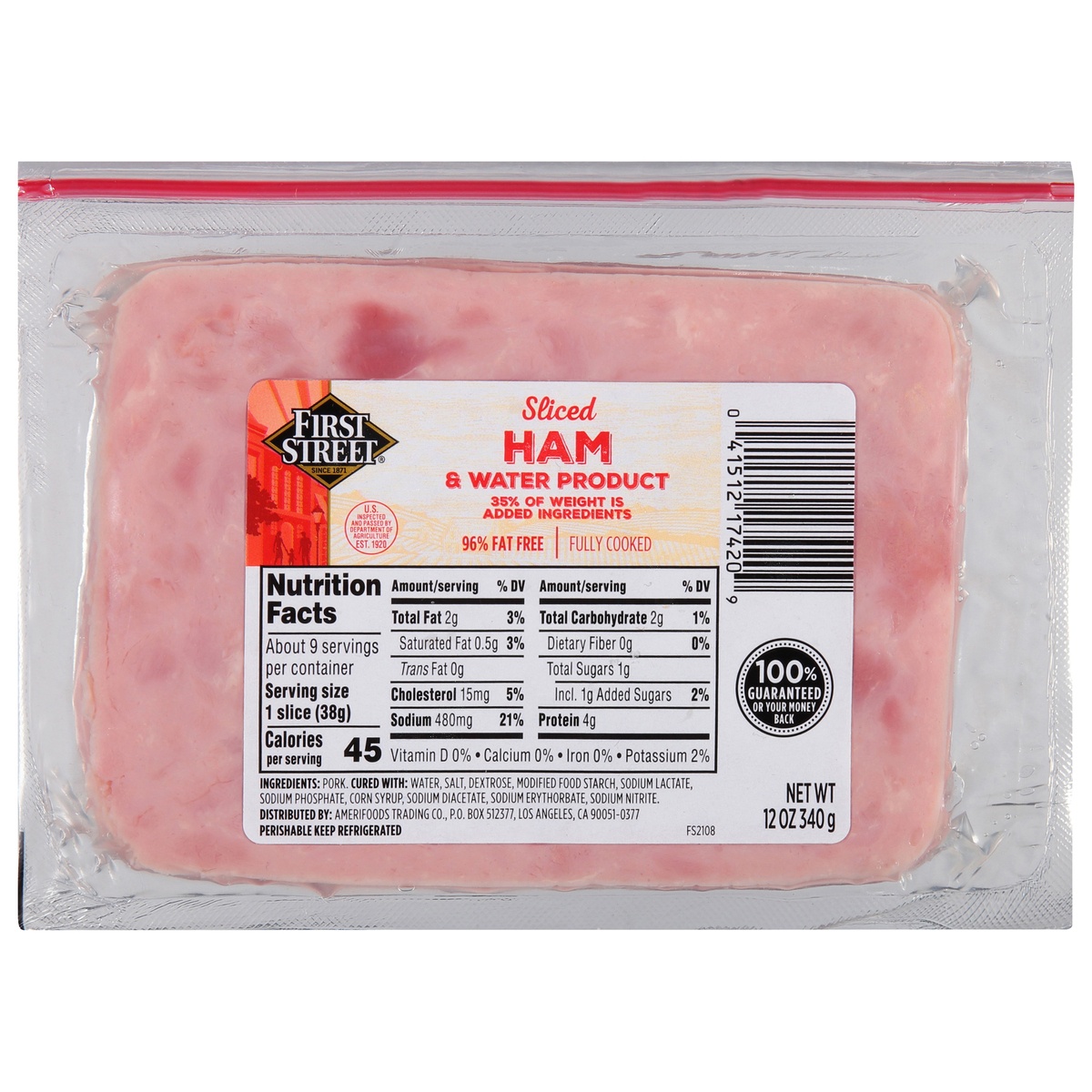 slide 1 of 1, First Street Sliced Cooked Ham, 12 oz