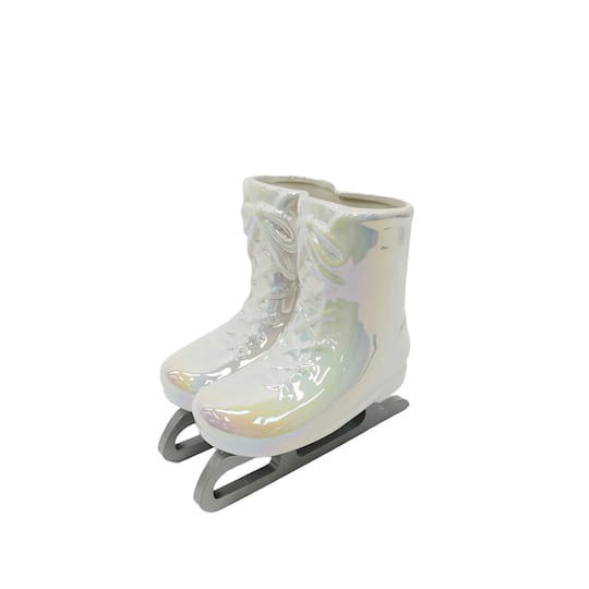 slide 1 of 3, 8" Iridescent White Ice Skates Ceramic Tabletop Decor By Ashland, 7.88 in x 5.51 in x 7.68 in