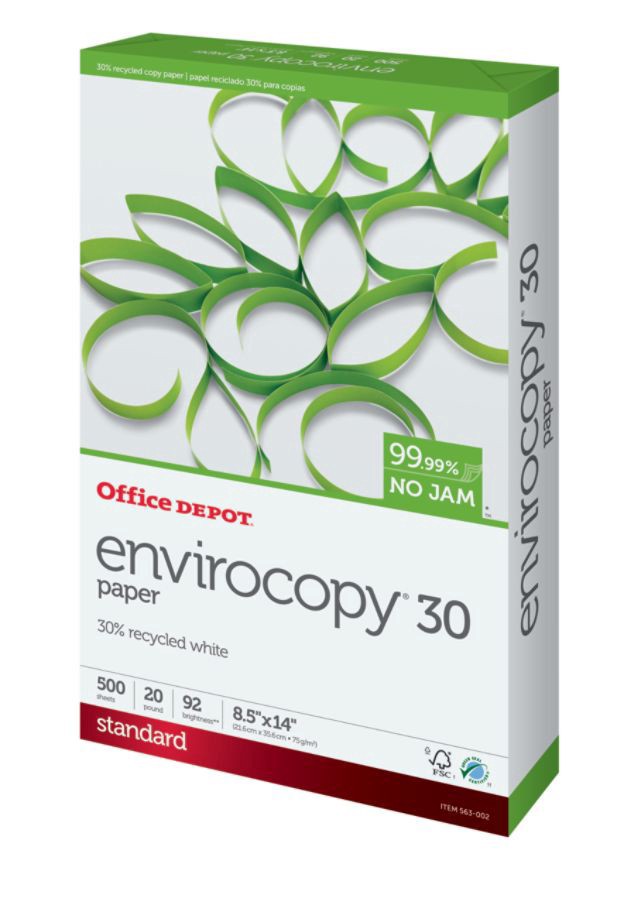 slide 2 of 3, Office Depot Envirocopy Paper, Legal Size, 30% Recycled, FSC Certified, White, 500 ct; 8 1/2 in x 14 in; 20 lb
