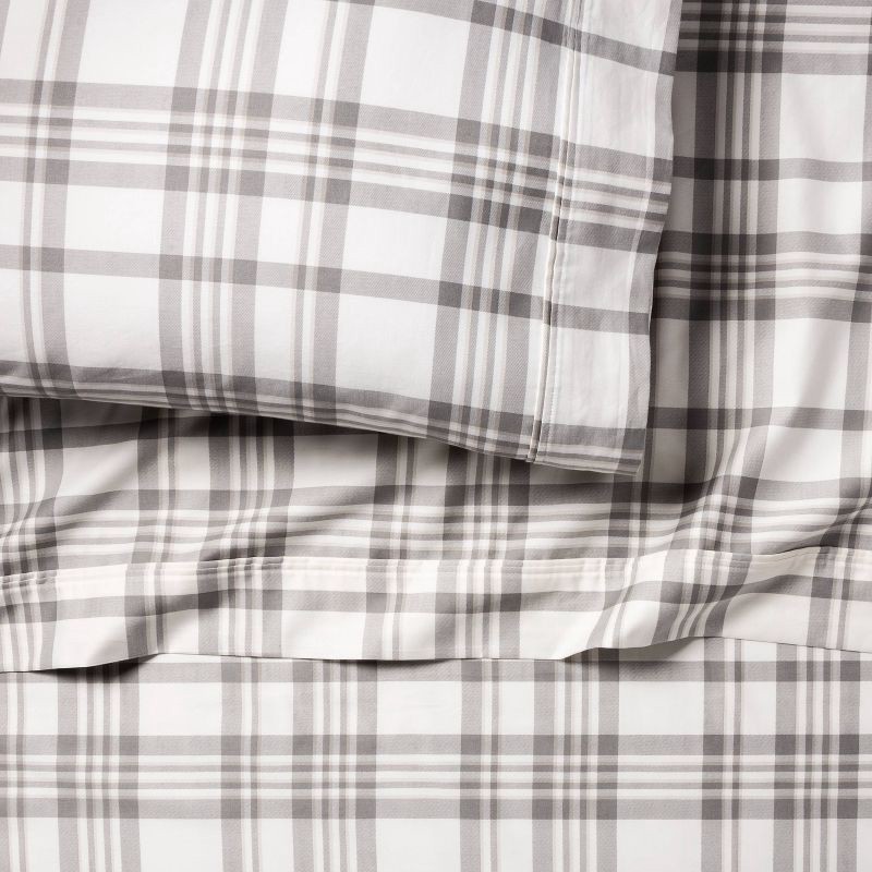 slide 4 of 4, Queen 400 Thread Count Printed Performance Sheet Set Plaid Twill Gray - Threshold™, 1 ct