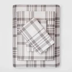 Queen 400 Thread Count Printed Performance Sheet Set Plaid Twill Gray - Threshold™