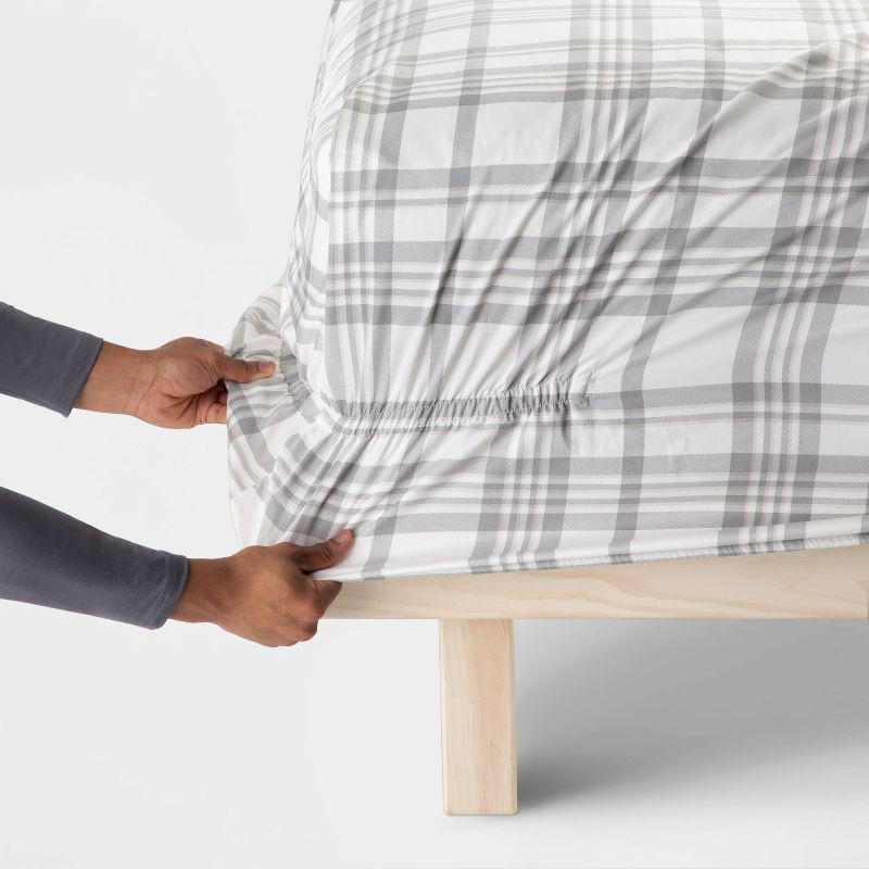 slide 3 of 4, King 400 Thread Count Printed Performance Sheet Set Plaid Twill Gray - Threshold™, 1 ct