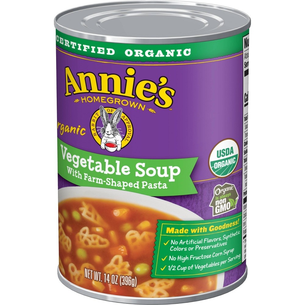 slide 3 of 8, Annie's Organic Vegetable Soup with Farm Shaped Pasta - 14oz, 14 oz