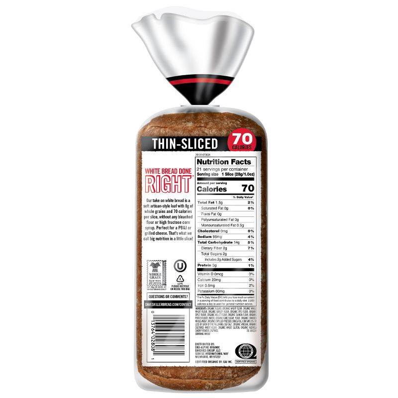 slide 12 of 16, Dave's Killer Bread Organic Thin Sliced White Sandwich Bread - 20.5oz, 20.5 oz