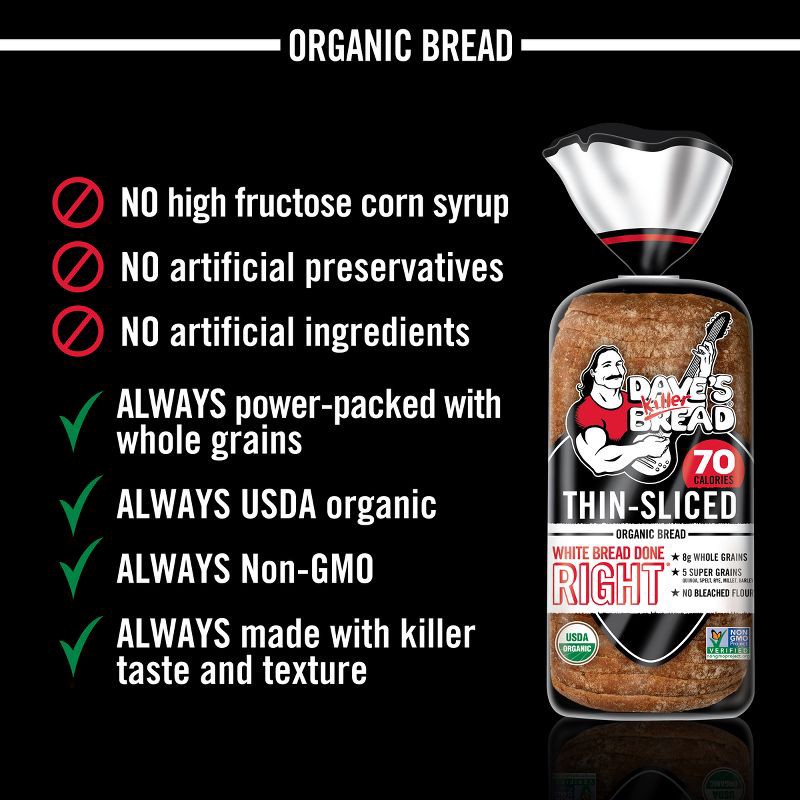 slide 4 of 16, Dave's Killer Bread Organic Thin Sliced White Sandwich Bread - 20.5oz, 20.5 oz