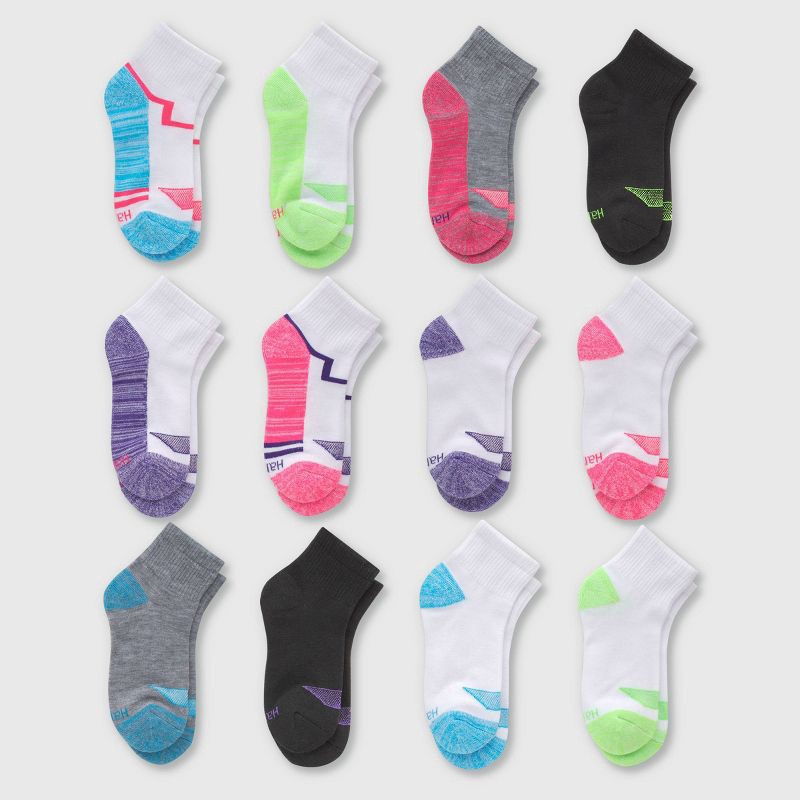 slide 1 of 4, Hanes Girls' 12pk Ankle Athletic Socks - Colors May Vary S, 12 ct