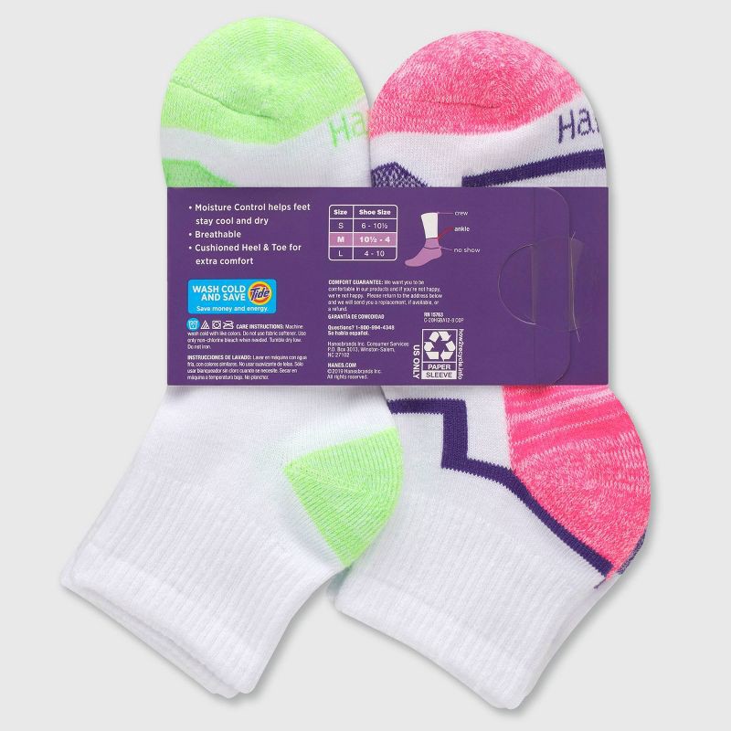 slide 3 of 4, Hanes Girls' 12pk Ankle Athletic Socks - Color May Vary M, 12 ct
