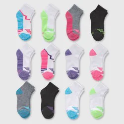 Hanes Girls' 12pk Ankle Athletic Socks - Color May Vary M