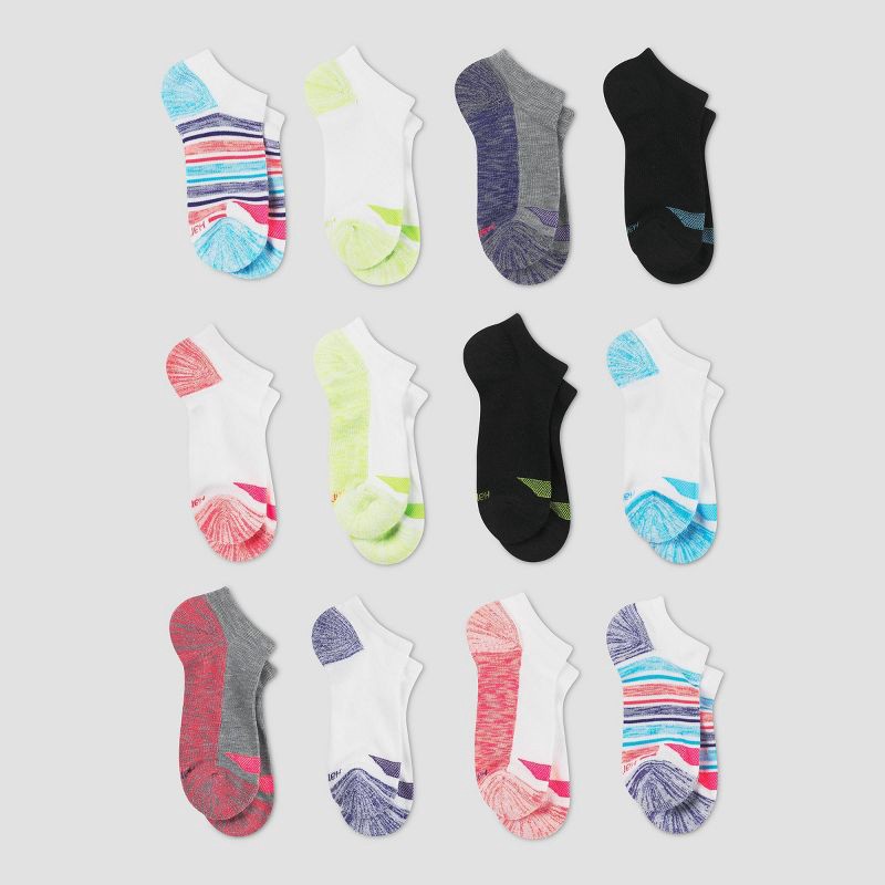 slide 1 of 3, Hanes Girls' 11 + 1 Bonus Pack No Show Athletic Socks - Colors May Vary S, 1 ct