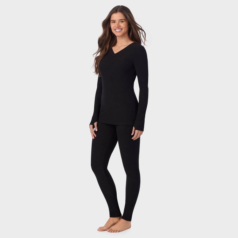 slide 3 of 8, Warm Essentials by Cuddl Duds Women's Textured Fleece Thermal V-Neck Top - Black XL, 1 ct