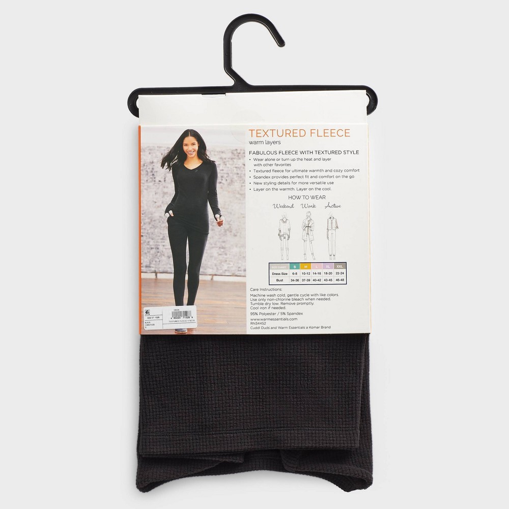 Warm Essentials By Cuddl Duds Women's Textured Fleece Thermal V-neck Top -  Black : Target