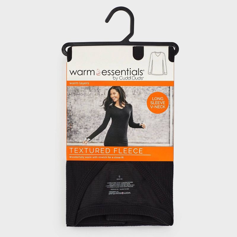 slide 8 of 8, Warm Essentials by Cuddl Duds Women's Textured Fleece Thermal V-Neck Top - Black S, 1 ct