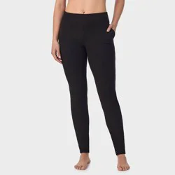 Warm Essentials by Cuddl Duds Women's Textured Fleece Thermal Leggings - Black S