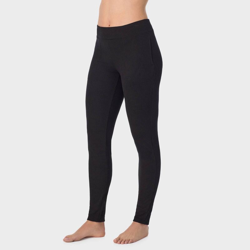 slide 3 of 6, Warm Essentials by Cuddl Duds Women's Textured Fleece Thermal Leggings - Black M, 1 ct