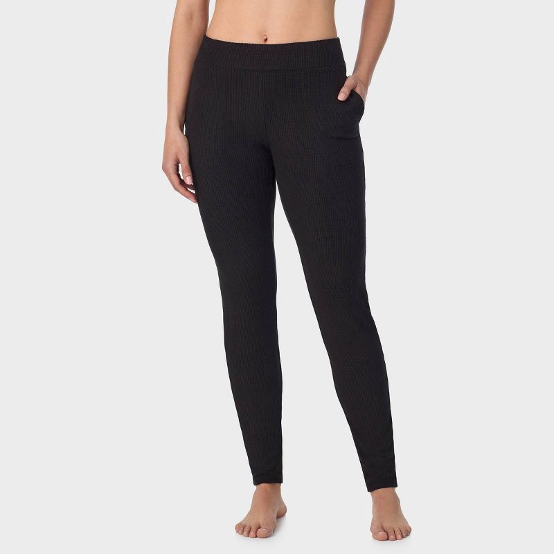 slide 1 of 6, Warm Essentials by Cuddl Duds Women's Textured Fleece Thermal Leggings - Black M, 1 ct