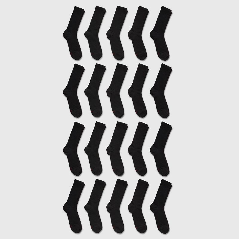 slide 2 of 4, Hanes Men's 20pk Lightweight Comfort Super Value Crew Socks - Black 6-12: Moisture Wicking, Banded Cuff, 20 ct
