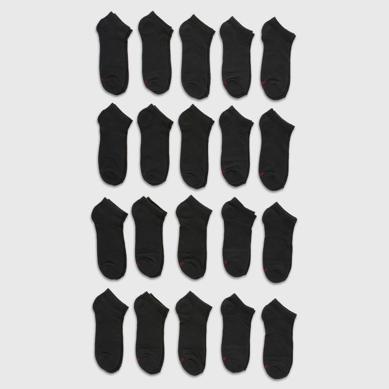 slide 2 of 3, Hanes Men's Lightweight Comfort Super Value No Show Socks 20pk - Black/Gray 6-12: Moisture Wicking, 20 ct