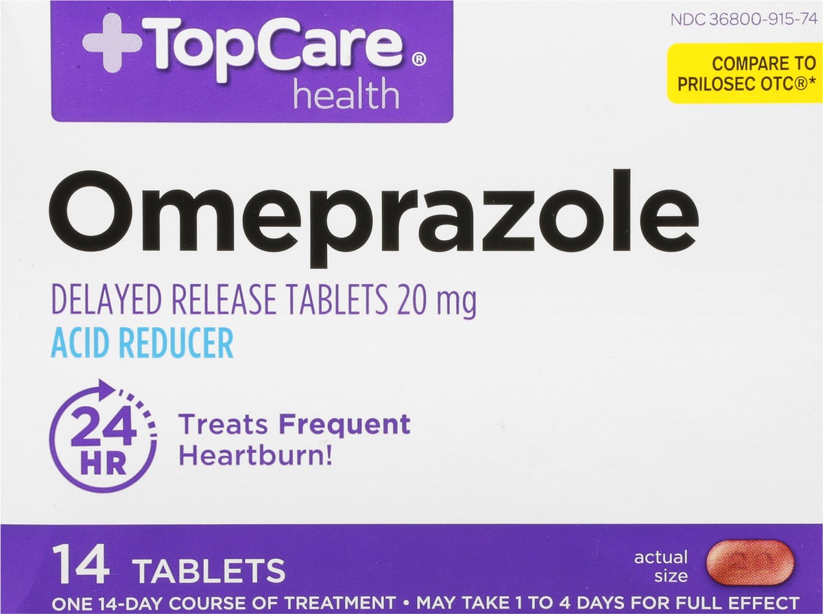 slide 2 of 9, TopCare Omeprazole 20Mg, 14 ct